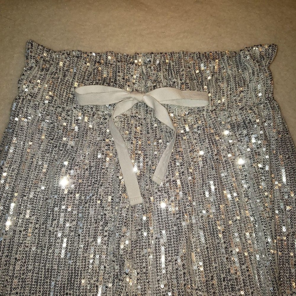 Drawstring Pants SILVER Sequins sz XS